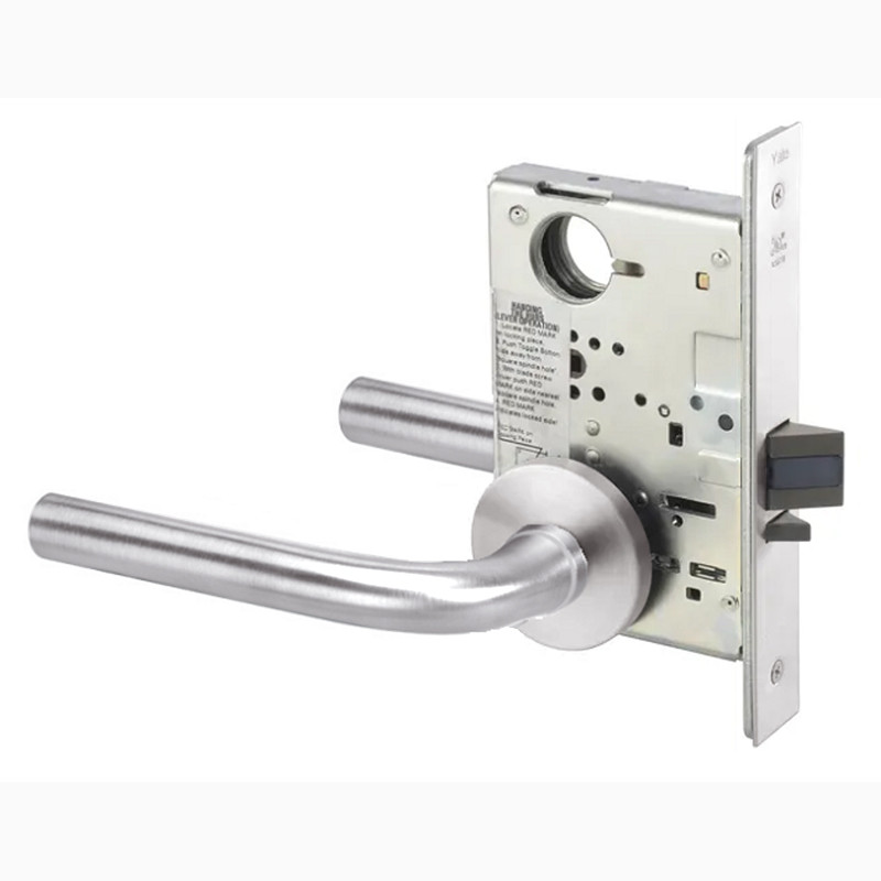 PNR8847FL-629-LC Yale 8800FL Series Less Cylinder with Deadbolt Mortise Entrance Lock with Indicator with Pinehurst Lever in Bright Stainless Steel