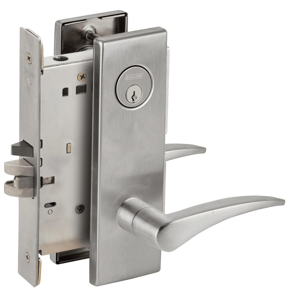 L9080P-12N-626-LH-RX Schlage L Series Storeroom Commercial - Request to Exit Mortise Lock with 12 Cast Lever Design in Satin Chrome