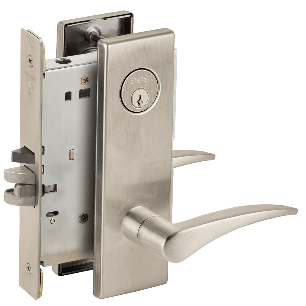 L9080P-12N-619-LH-RX Schlage L Series Storeroom Commercial - Request to Exit Mortise Lock with 12 Cast Lever Design in Satin Nickel