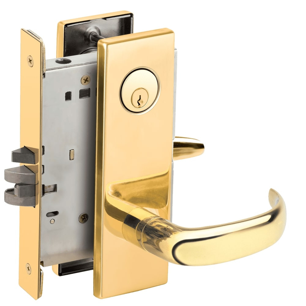 L9080P-17N-605-RX Schlage L Series Storeroom Commercial - Request to Exit Mortise Lock with 17 Cast Lever Design in Bright Brass