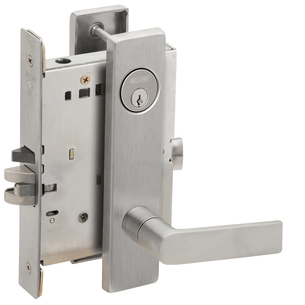 L9080P-01L-626-RX Schlage L Series Storeroom Commercial - Request to Exit Mortise Lock with 01 Cast Lever Design in Satin Chrome