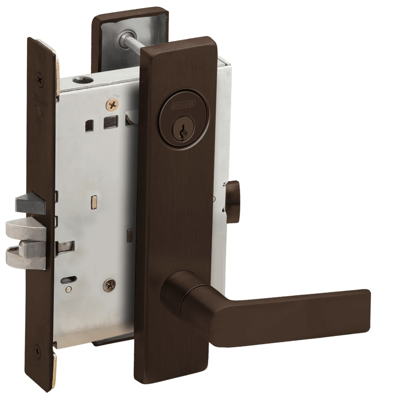 L9080P-01L-613-RX Schlage L Series Storeroom Commercial - Request to Exit Mortise Lock with 01 Cast Lever Design in Oil Rubbed Bronze