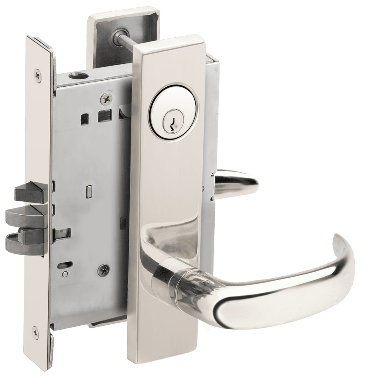 L9080P-17L-625-RX Schlage L Series Storeroom Commercial - Request to Exit Mortise Lock with 17 Cast Lever Design in Bright Chrome