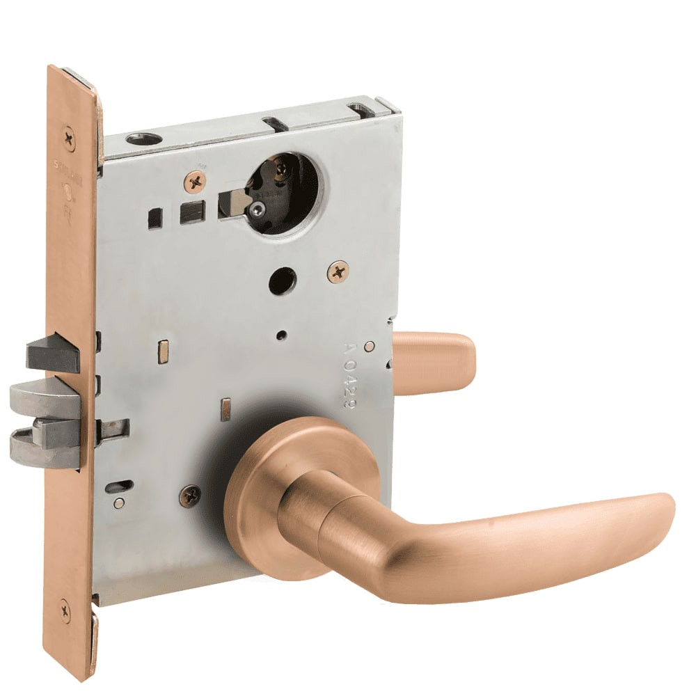 L9080L-07A-612-RX Schlage L Series Less Cylinder Storeroom Commercial - Request to Exit Mortise Lock with 07 Cast Lever Design in Satin Bronze