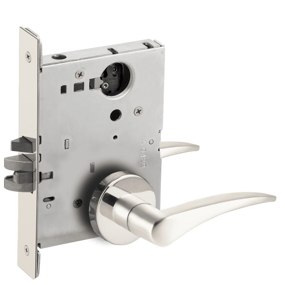L9080L-12A-625-LH-RX Schlage L Series Less Cylinder Storeroom Commercial - Request to Exit Mortise Lock with 12 Cast Lever Design in Bright Chrome