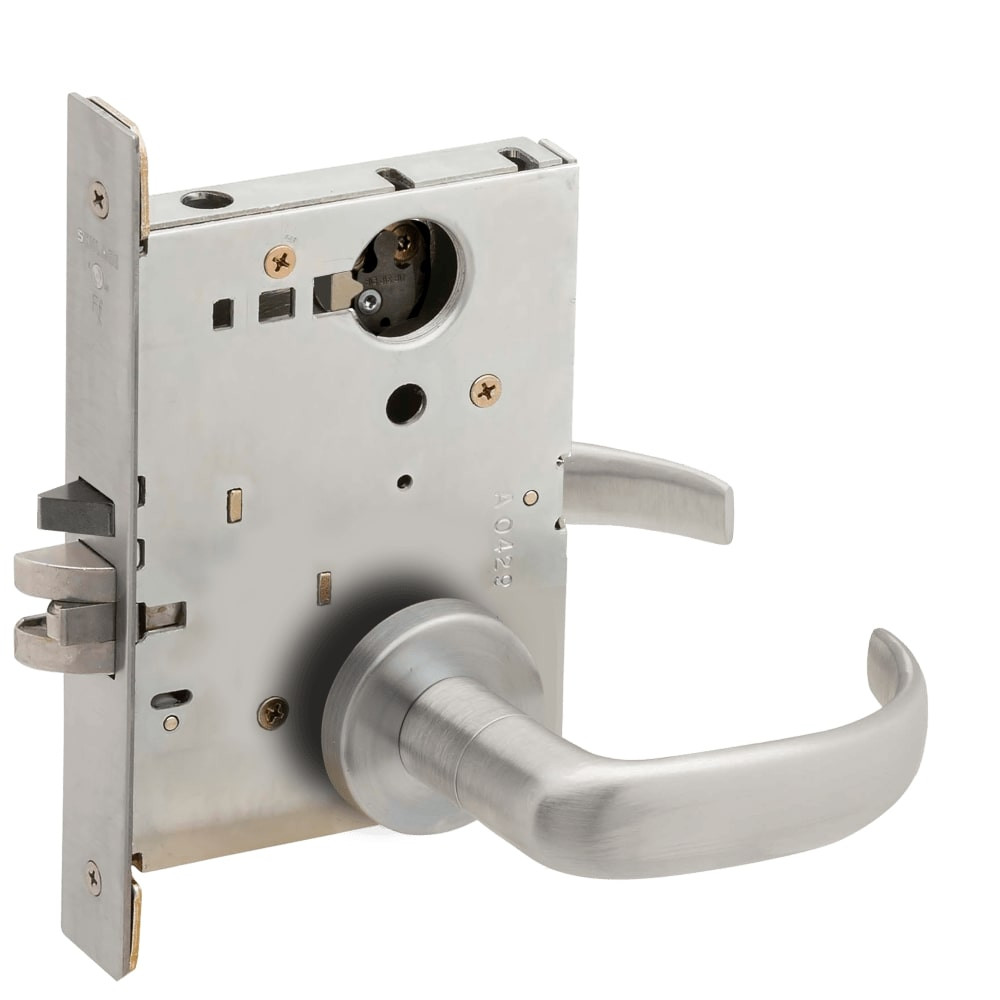 L9080L-17A-626-RX Schlage L Series Less Cylinder Storeroom Commercial - Request to Exit Mortise Lock with 17 Cast Lever Design in Satin Chrome