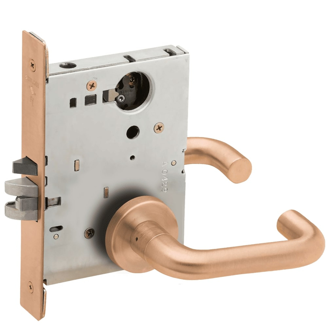 L9080L-03A-612-LX Schlage L Series Less Cylinder Storeroom Commercial - Latchbolt Monitor Mortise Lock with 03 Cast Lever Design in Satin Bronze