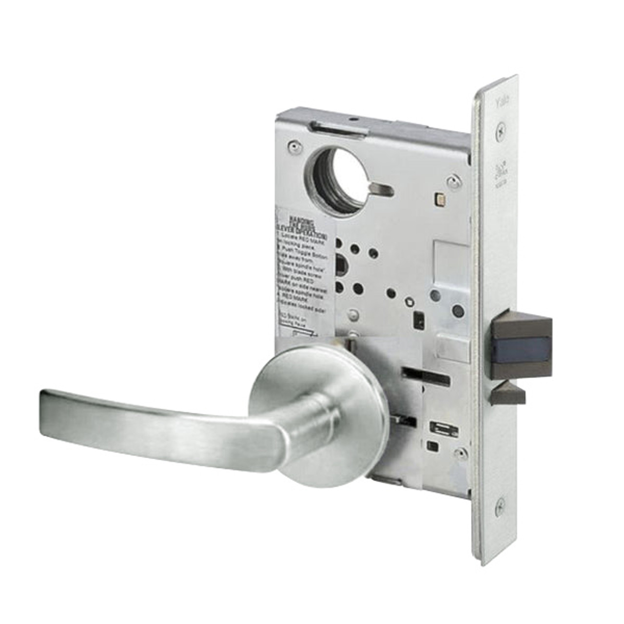 MOR8847FL-619-LC Yale 8800FL Series Less Cylinder with Deadbolt Mortise Entrance Lock with Indicator with Monroe Lever in Satin Nickel