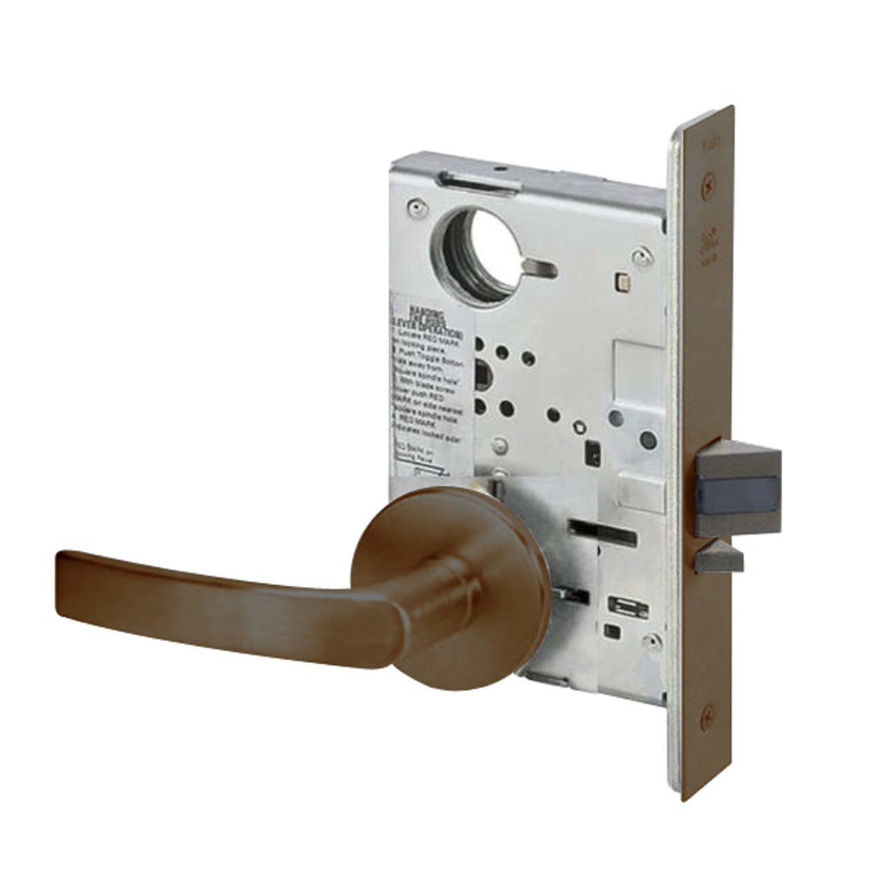 MOR8847FL-613E-LC Yale 8800FL Series Less Cylinder with Deadbolt Mortise Entrance Lock with Indicator with Monroe Lever in Dark Satin Bronze