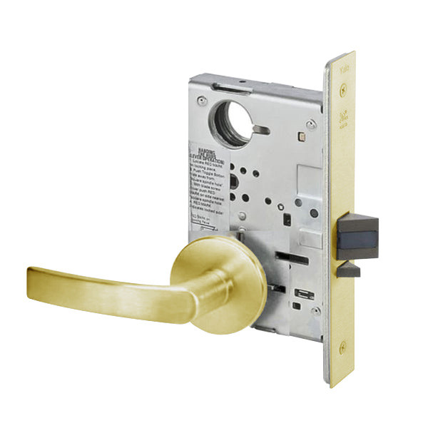 MOR8860FL-606-LC Yale 8800FL Series Less Cylinder with Deadbolt Mortise Entrance or Storeroom Lock with Indicator with Monroe Lever in Satin Brass