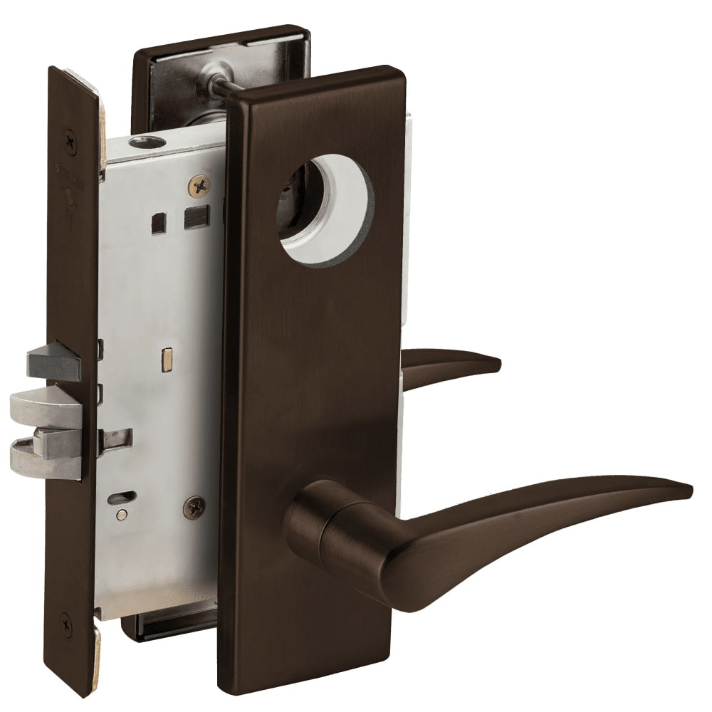 L9080L-12N-613-LH-RX Schlage L Series Less Cylinder Storeroom Commercial - Request to Exit Mortise Lock with 12 Cast Lever Design in Oil Rubbed Bronze