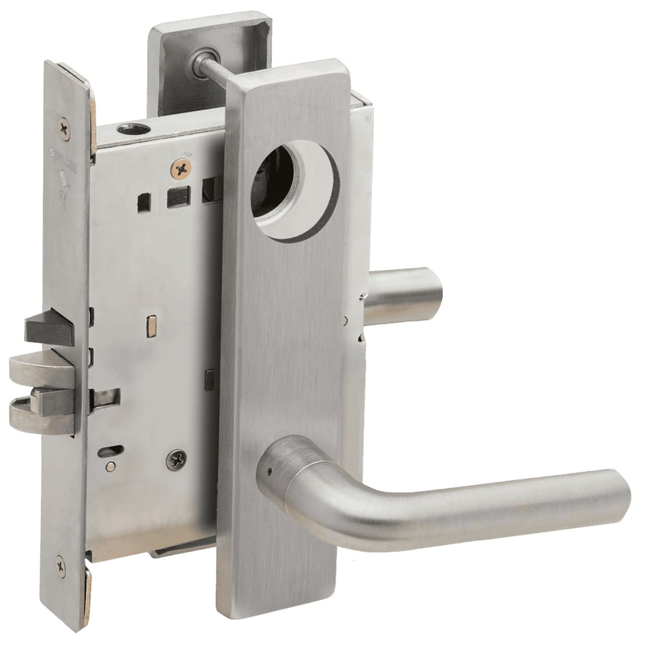 L9080L-02L-626-RX Schlage L Series Less Cylinder Storeroom Commercial - Request to Exit Mortise Lock with 02 Cast Lever Design in Satin Chrome