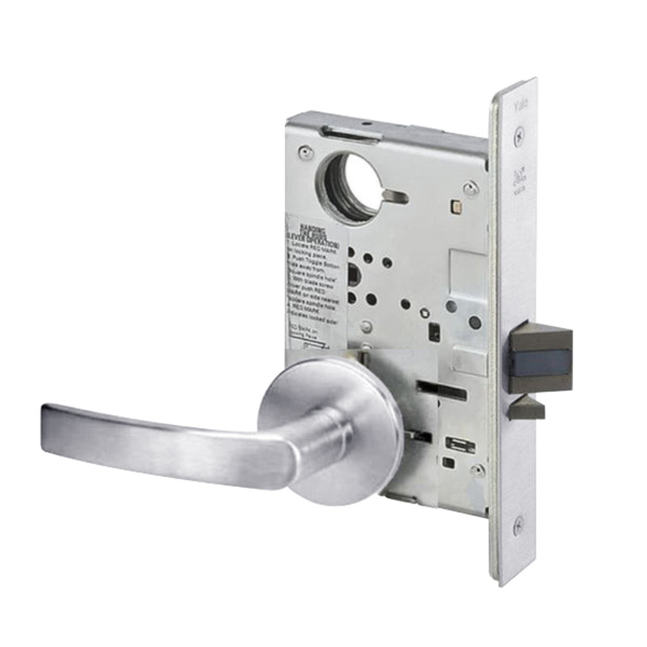 MOR8823FL-626-SFICLC Yale 8800FL Series Single Cylinder with Deadbolt Mortise Storeroom Lock with Indicator with Monroe Lever Lock Prepped SFIC in Satin Chrome