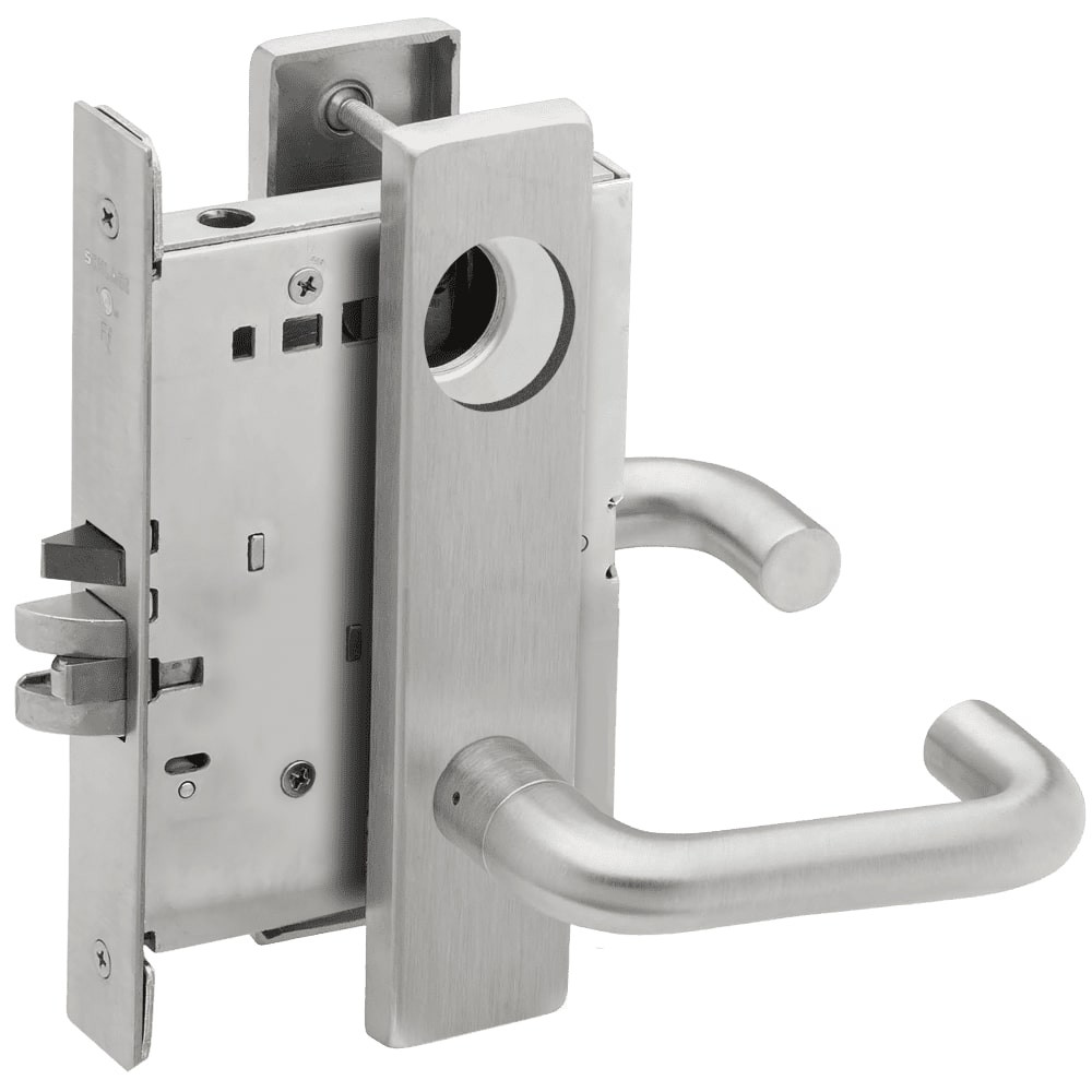 L9080L-03L-630-RX Schlage L Series Less Cylinder Storeroom Commercial - Request to Exit Mortise Lock with 03 Cast Lever Design in Satin Stainless Steel