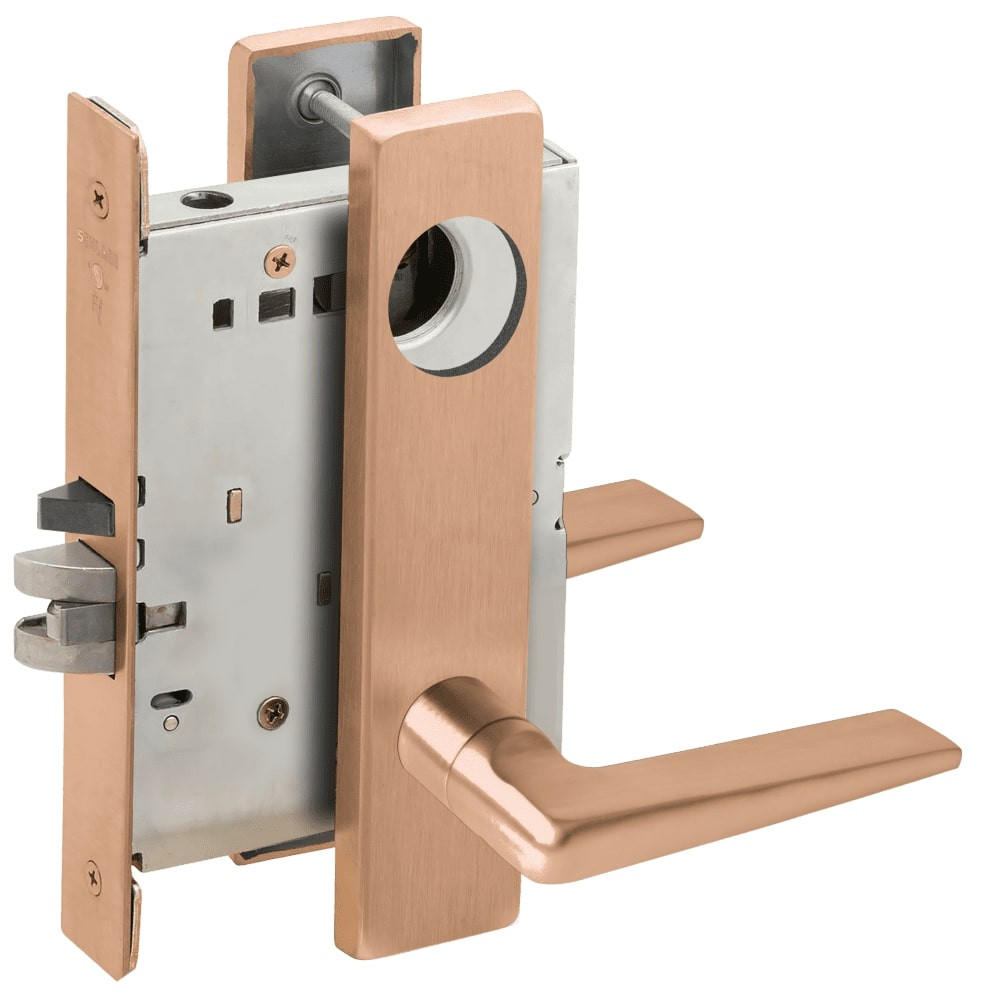 L9080L-05L-612-RX Schlage L Series Less Cylinder Storeroom Commercial - Request to Exit Mortise Lock with 05 Cast Lever Design in Satin Bronze