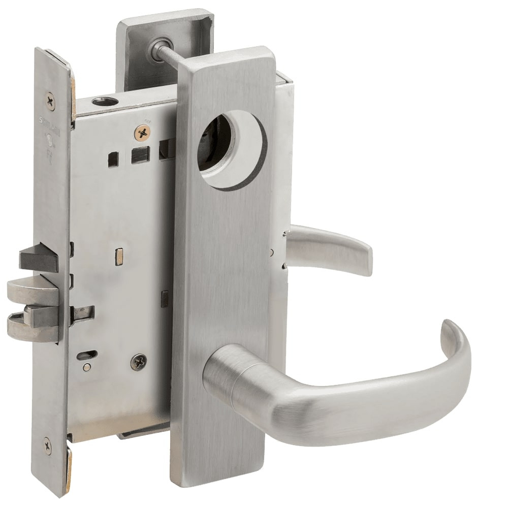 L9080L-17L-626-RX Schlage L Series Less Cylinder Storeroom Commercial - Request to Exit Mortise Lock with 17 Cast Lever Design in Satin Chrome