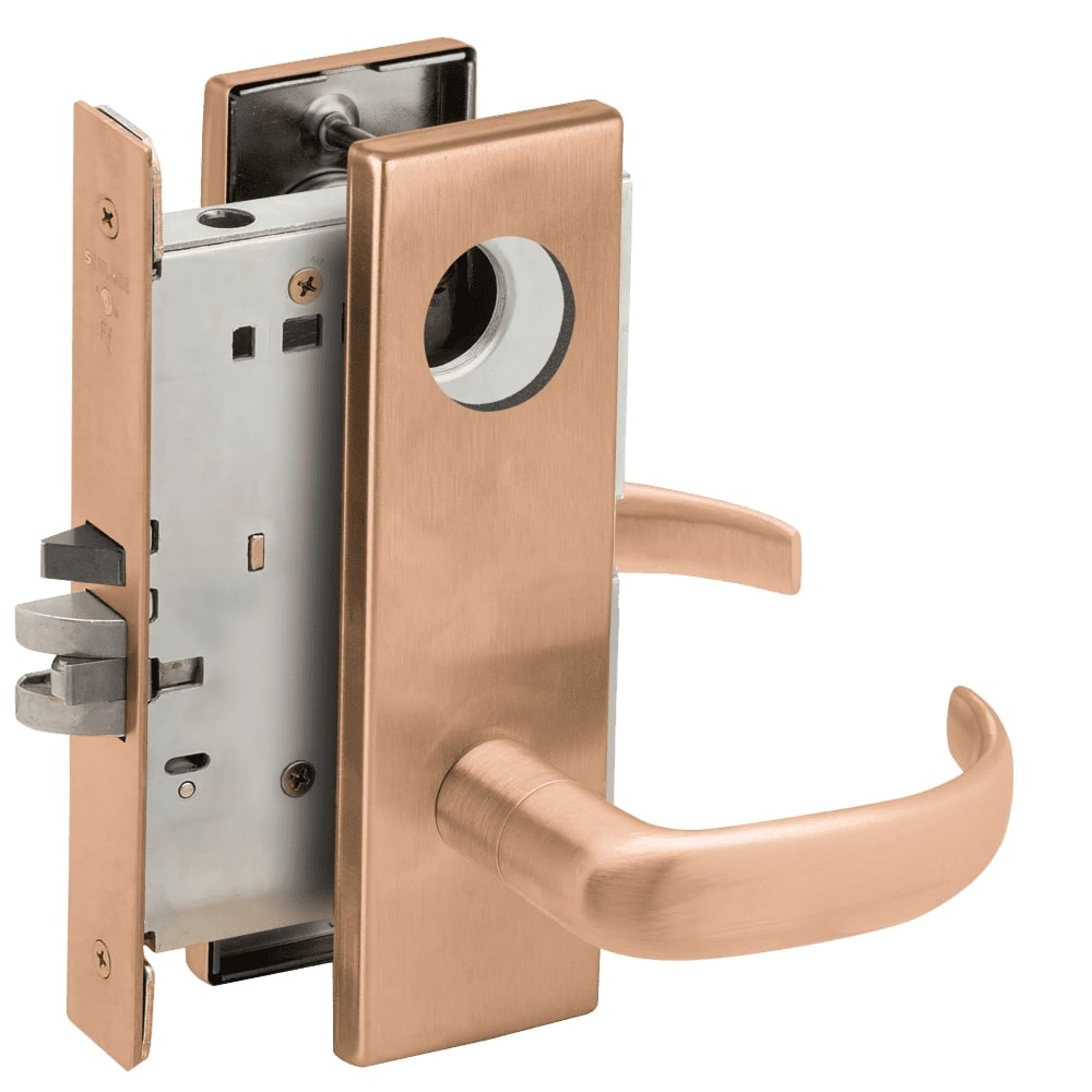 L9080L-17N-612-LX Schlage L Series Less Cylinder Storeroom Commercial - Latchbolt Monitor Mortise Lock with 17 Cast Lever Design in Satin Bronze