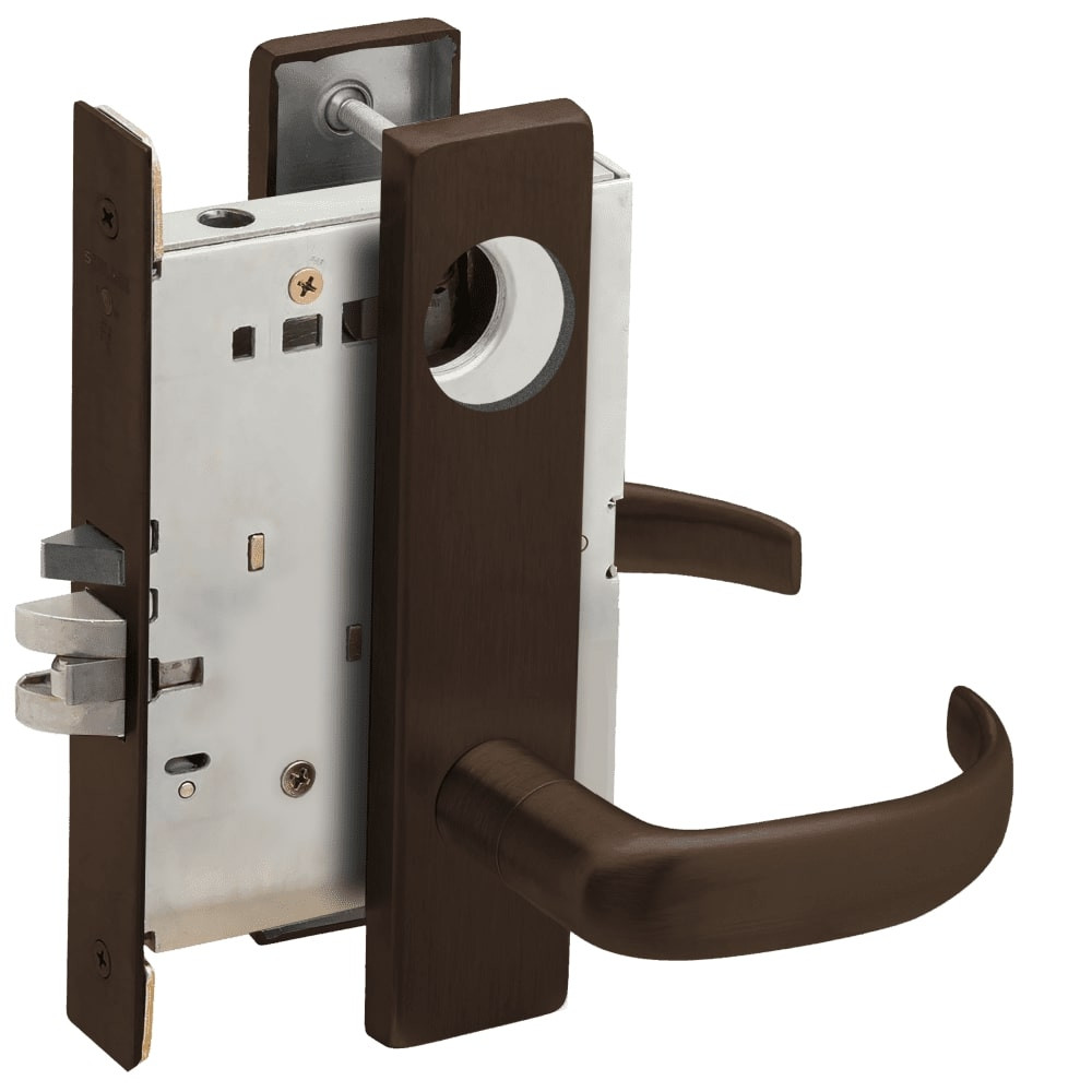 L9080L-17L-613-LX Schlage L Series Less Cylinder Storeroom Commercial - Latchbolt Monitor Mortise Lock with 17 Cast Lever Design in Oil Rubbed Bronze