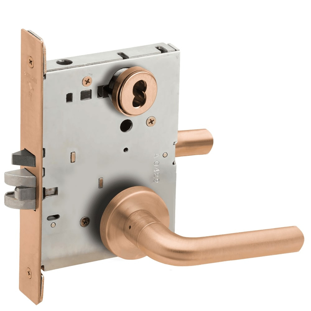 L9080J-02A-612-RX Schlage L Series Storeroom Commercial - Request to Exit Mortise Lock with 02 Cast Lever Design Prepped for FSIC in Satin Bronze