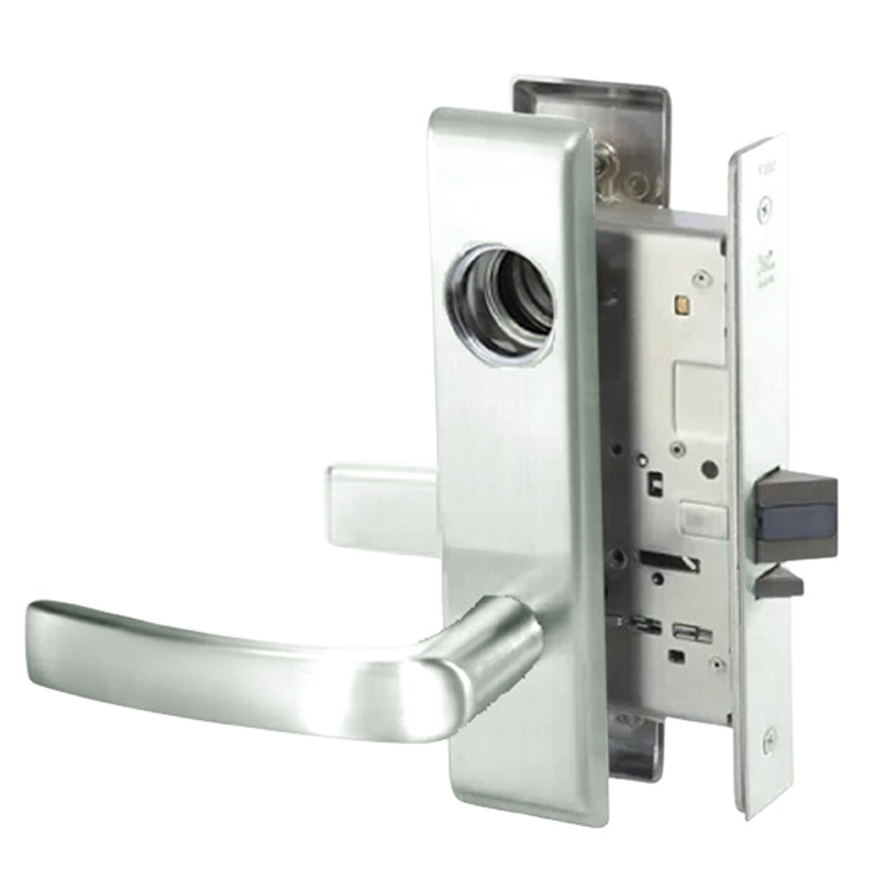 MOCN8864FL-618-ICLC Yale 8800FL Series Single Cylinder Mortise Bathroom Lock with Indicator with Monroe Lever Lock Prepped LFIC in Bright Nickel MOCN8864FL-618-ICLC Yale 8800FL Series Single Cylinder Mortise Bathroom Lock with Indicator with Monroe Lever Lock Prepped LFIC in Bright Nickel