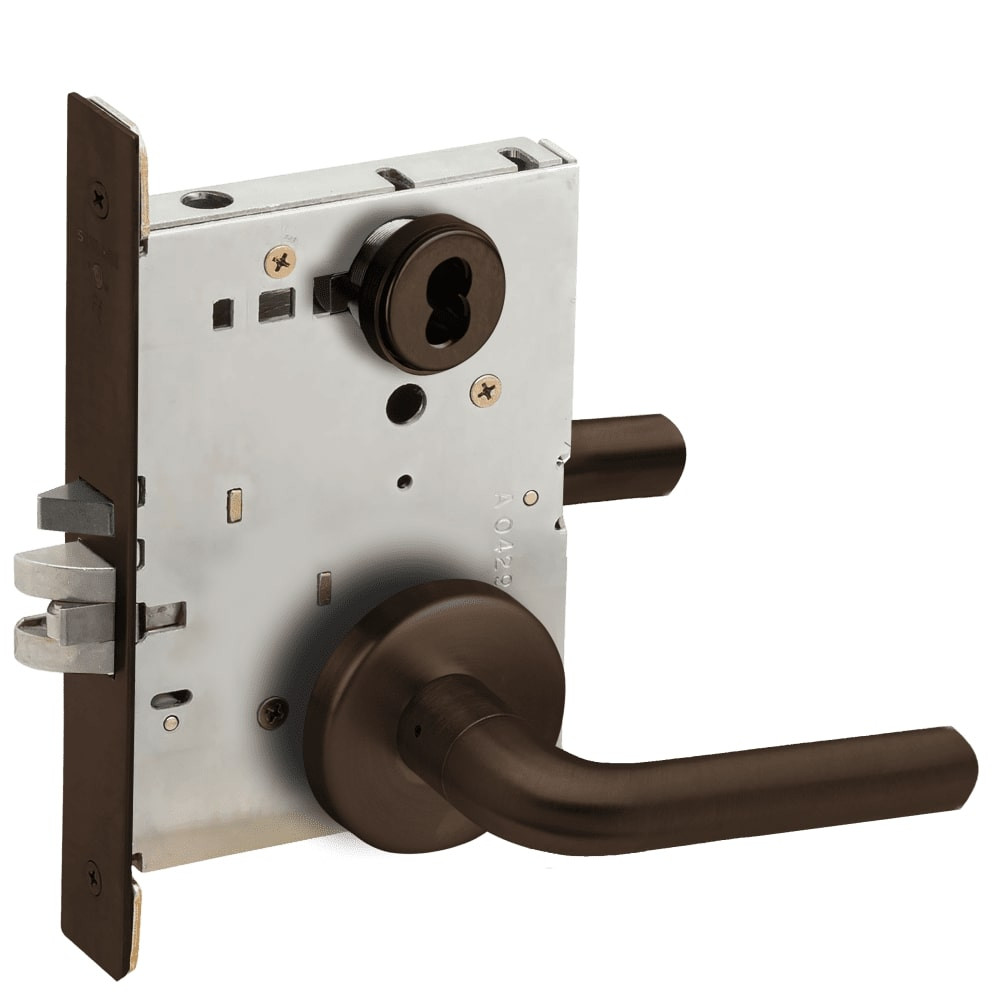 L9080J-02B-613-RX Schlage L Series Storeroom Commercial - Request to Exit Mortise Lock with 02 Cast Lever Design Prepped for FSIC in Oil Rubbed Bronze