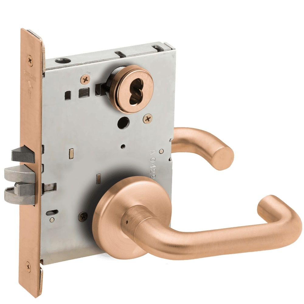 L9080J-03B-612-RX Schlage L Series Storeroom Commercial - Request to Exit Mortise Lock with 03 Cast Lever Design Prepped for FSIC in Satin Bronze