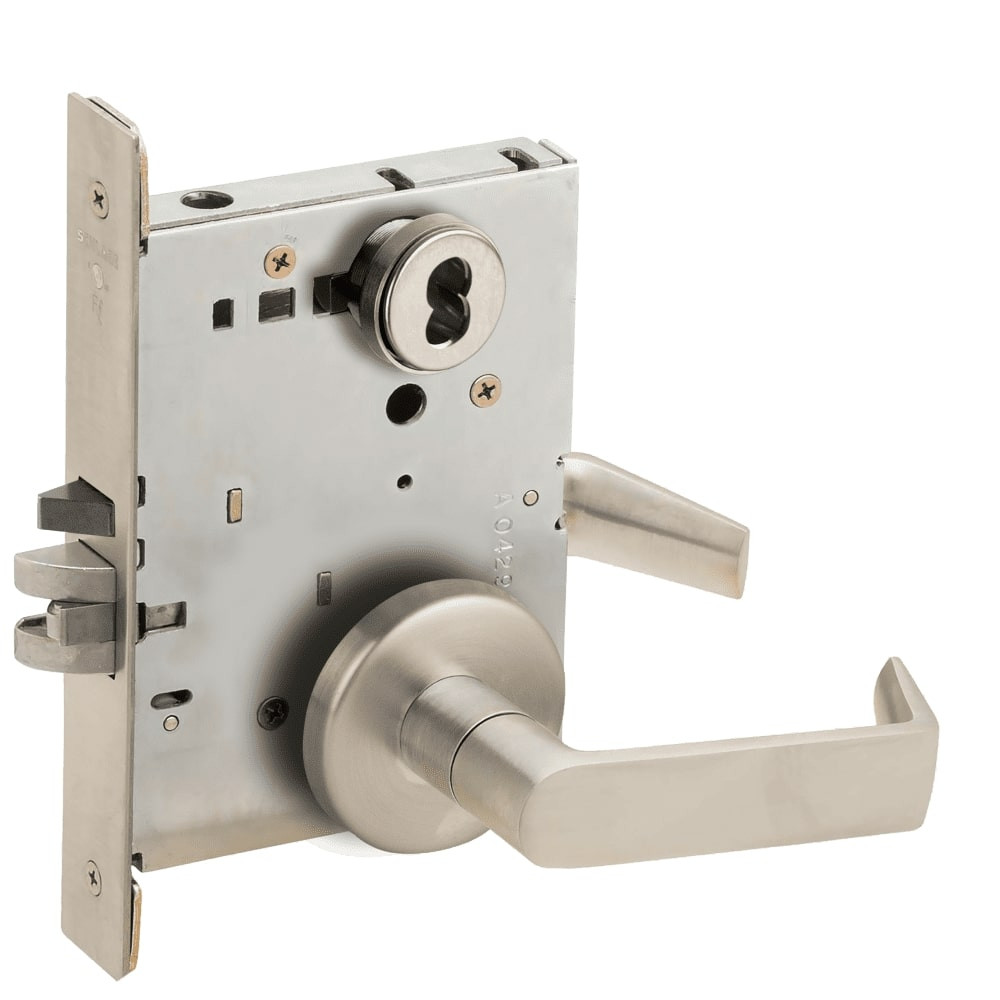 L9080J-06B-619-RX Schlage L Series Storeroom Commercial - Request to Exit Mortise Lock with 06 Cast Lever Design Prepped for FSIC in Satin Nickel