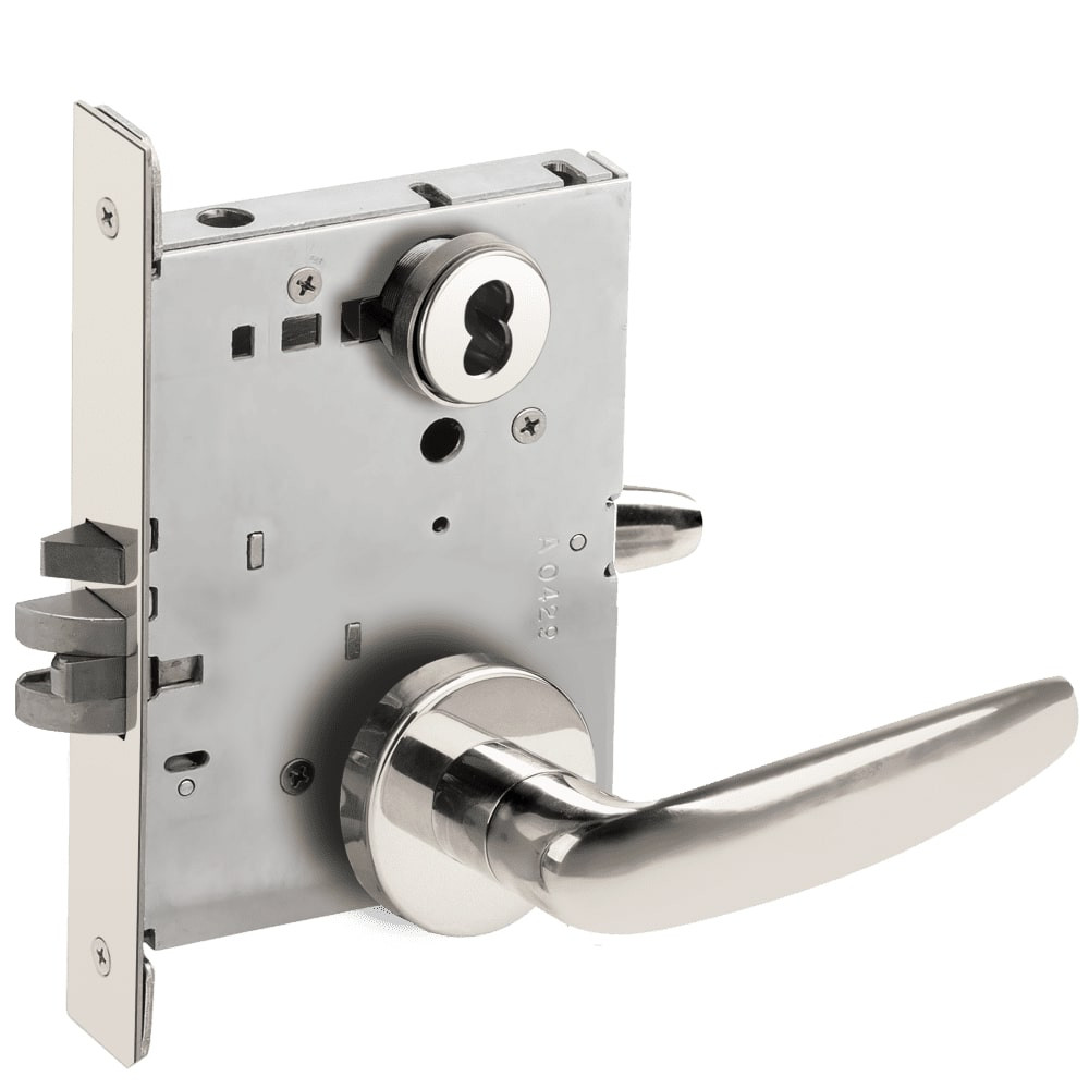 L9080J-07A-629-RX Schlage L Series Storeroom Commercial - Request to Exit Mortise Lock with 07 Cast Lever Design Prepped for FSIC in Bright Stainless Steel