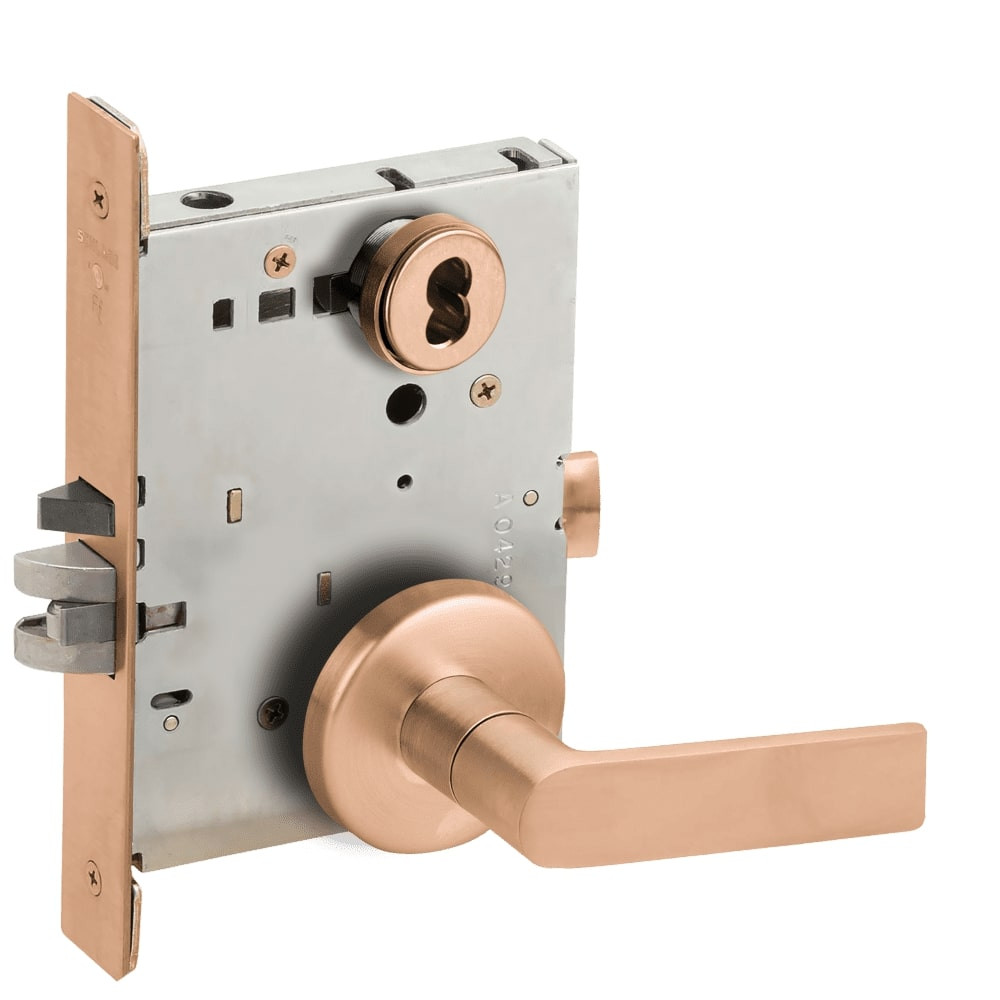 L9080J-01B-612-LX Schlage L Series Storeroom Commercial - Latchbolt Monitor Mortise Lock with 01 Cast Lever Design Prepped for FSIC in Satin Bronze