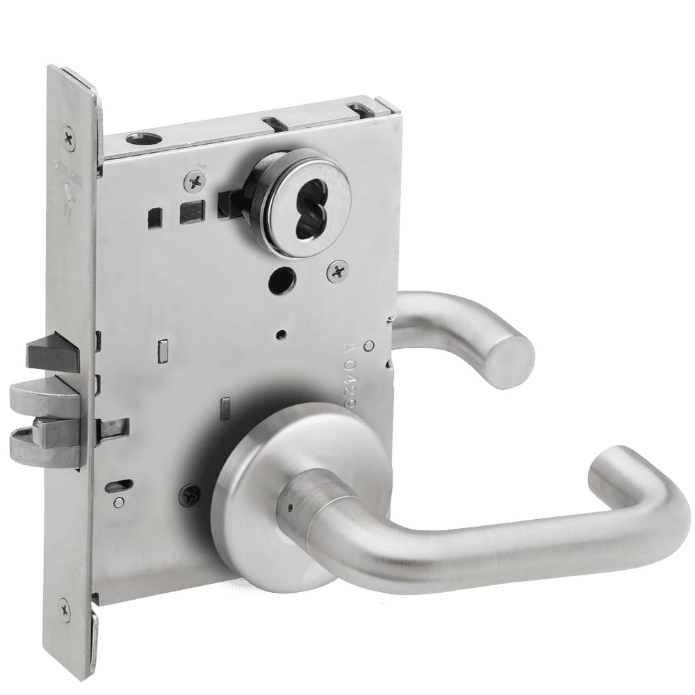 L9080J-03B-626-LX Schlage L Series Storeroom Commercial - Latchbolt Monitor Mortise Lock with 03 Cast Lever Design Prepped for FSIC in Satin Chrome