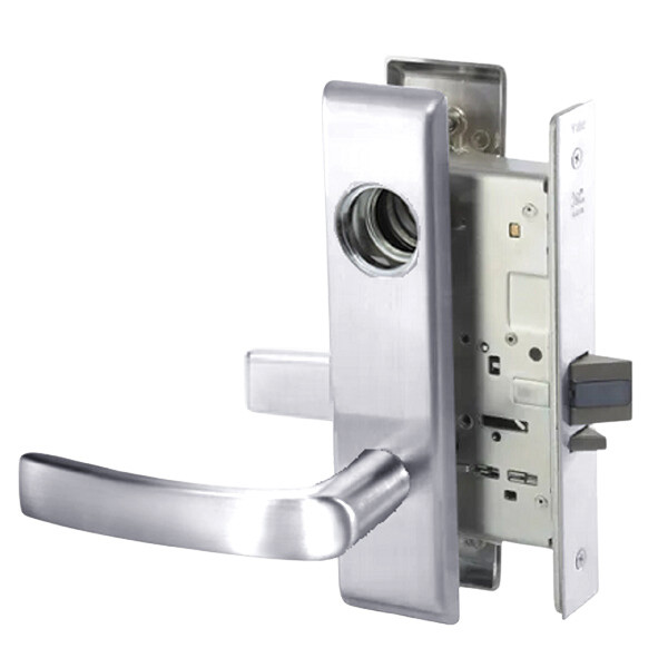 MOCN8867FL-625-SFICLC Yale 8800FL Series Single Cylinder with Deadbolt Mortise Dormitory or Exit Lock with Indicator with Monroe Lever Lock Prepped SFIC in Bright Chrome