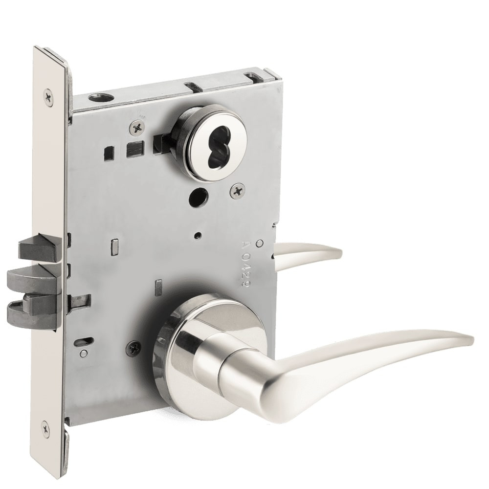 L9080J-12A-629-LH-RX Schlage L Series Storeroom Commercial - Request to Exit Mortise Lock with 12 Cast Lever Design Prepped for FSIC in Bright Stainless Steel