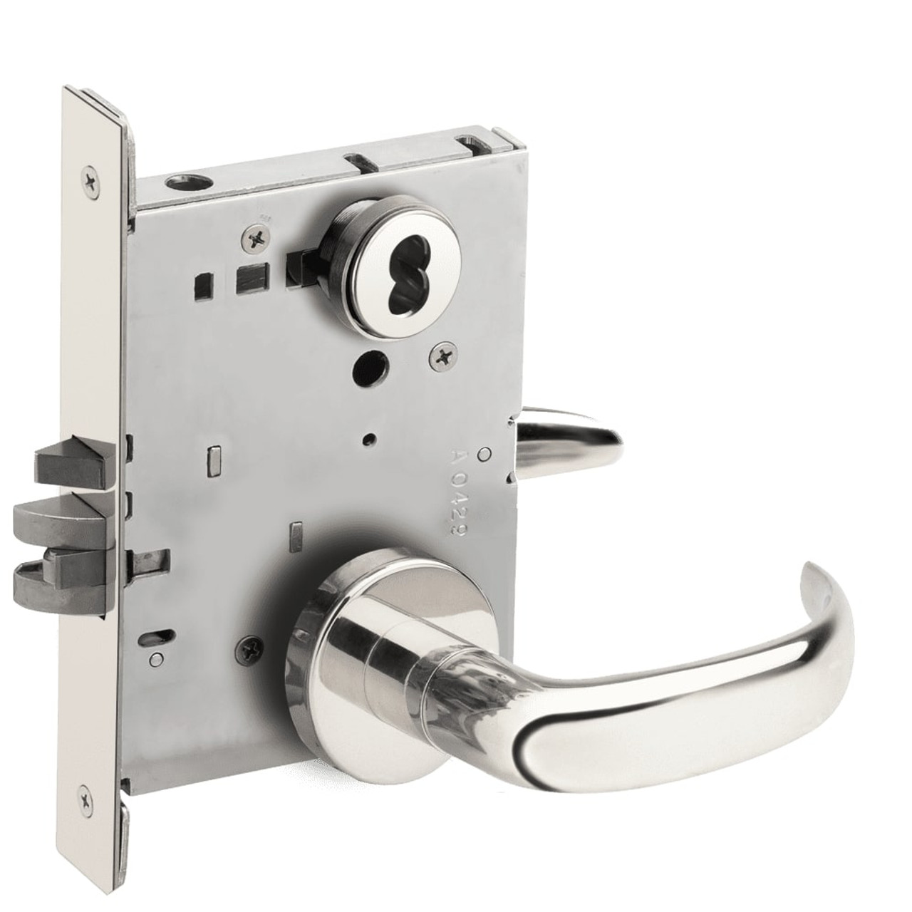 L9080J-17A-629-RX Schlage L Series Storeroom Commercial - Request to Exit Mortise Lock with 17 Cast Lever Design Prepped for FSIC in Bright Stainless Steel