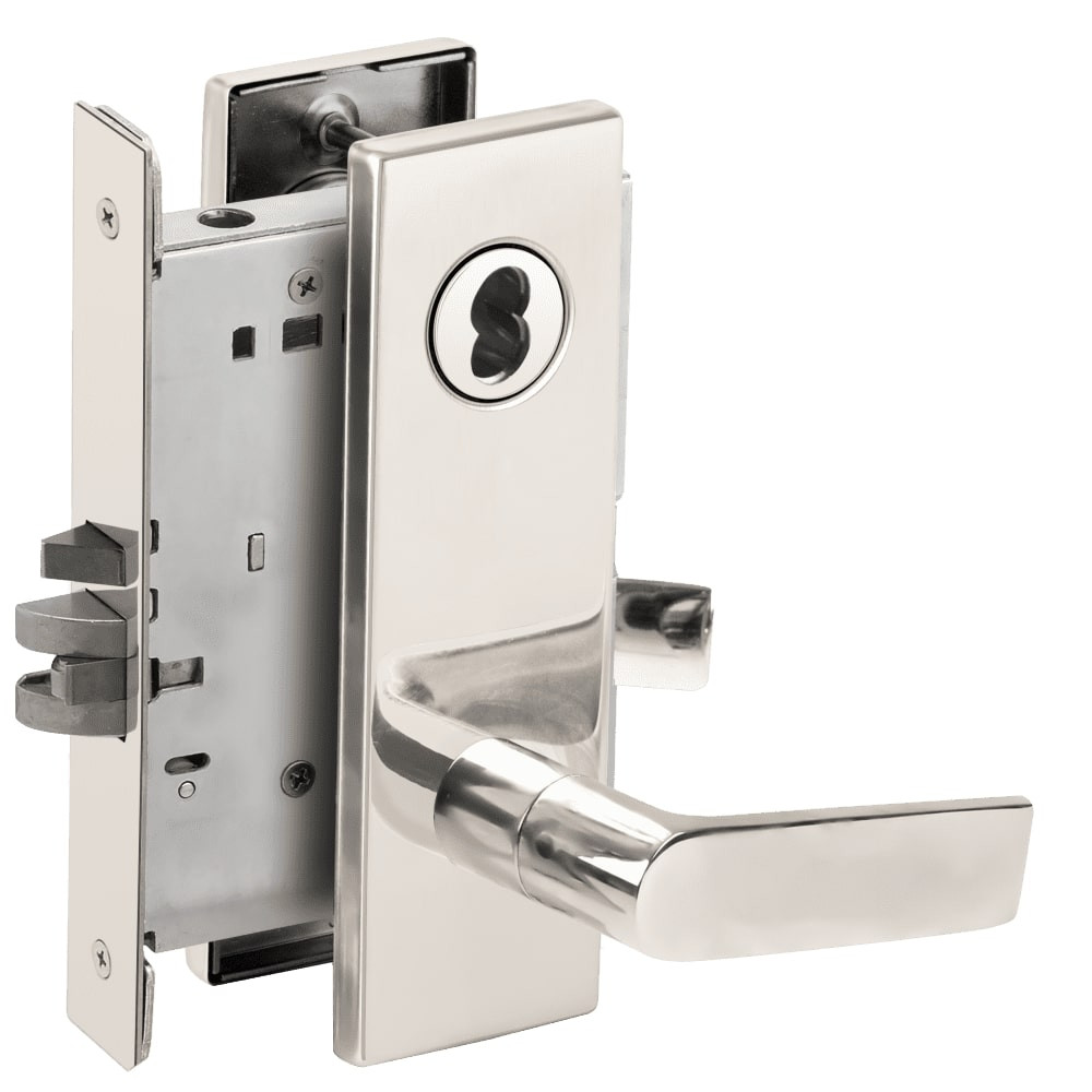 L9080J-01N-625-RX Schlage L Series Storeroom Commercial - Request to Exit Mortise Lock with 01 Cast Lever Design Prepped for FSIC in Bright Chrome