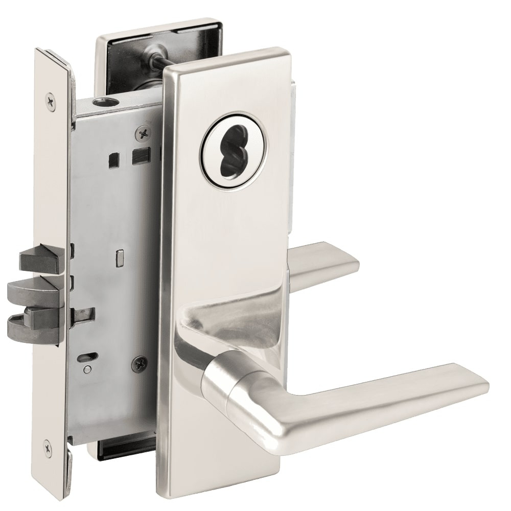 L9080J-05N-629-RX Schlage L Series Storeroom Commercial - Request to Exit Mortise Lock with 05 Cast Lever Design Prepped for FSIC in Bright Stainless Steel