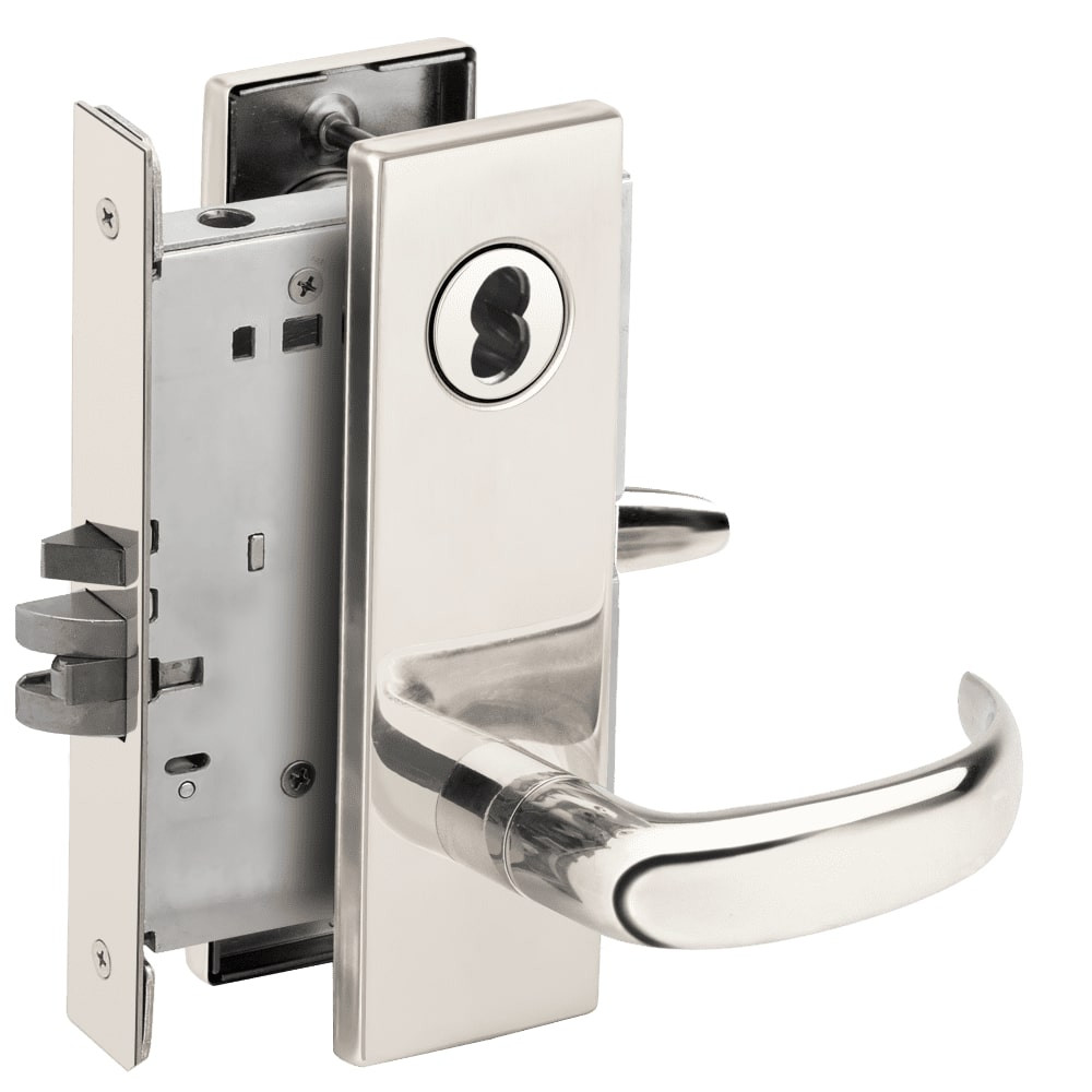 L9080J-17N-629-RX Schlage L Series Storeroom Commercial - Request to Exit Mortise Lock with 17 Cast Lever Design Prepped for FSIC in Bright Stainless Steel