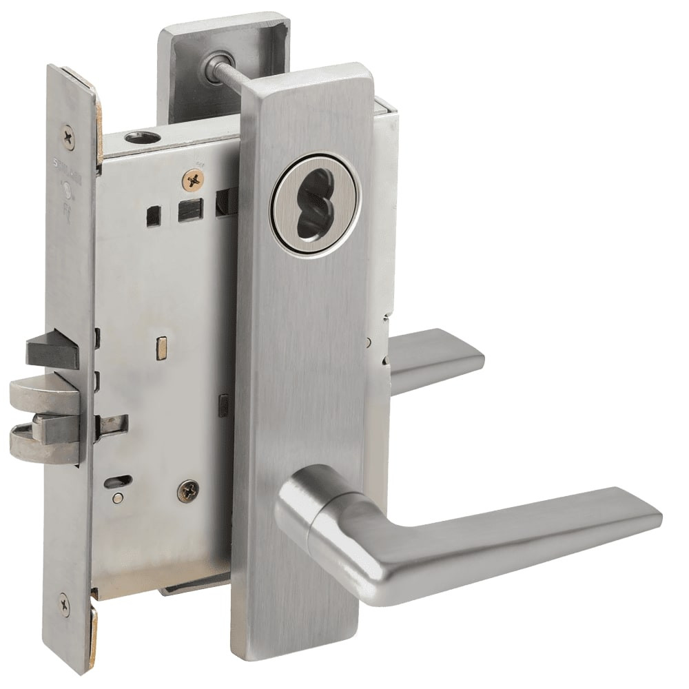 L9080J-05L-626-RX Schlage L Series Storeroom Commercial - Request to Exit Mortise Lock with 05 Cast Lever Design Prepped for FSIC in Satin Chrome