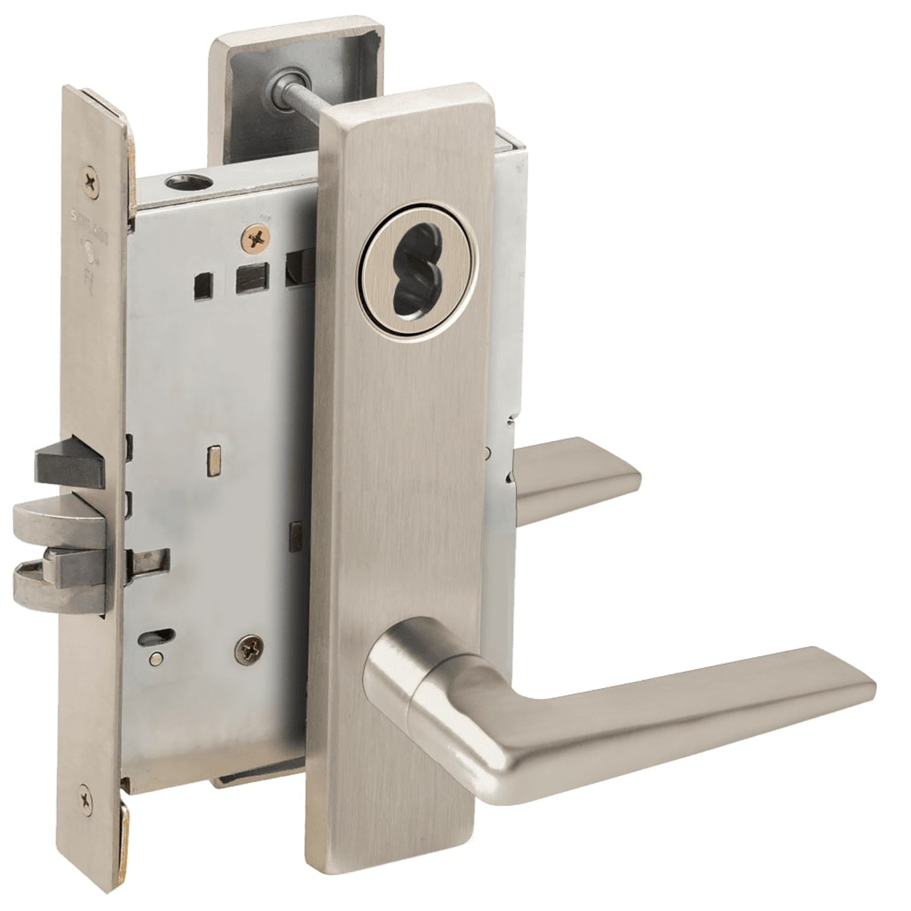 L9080J-05L-619-RX Schlage L Series Storeroom Commercial - Request to Exit Mortise Lock with 05 Cast Lever Design Prepped for FSIC in Satin Nickel