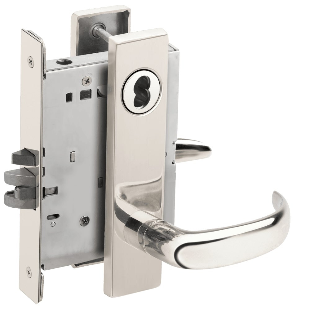 L9080J-17L-629-RX Schlage L Series Storeroom Commercial - Request to Exit Mortise Lock with 17 Cast Lever Design Prepped for FSIC in Bright Stainless Steel