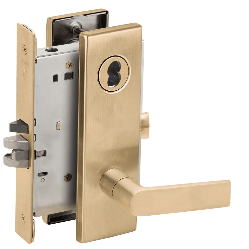 L9080J-01N-606-LX Schlage L Series Storeroom Commercial - Latchbolt Monitor Mortise Lock with 01 Cast Lever Design Prepped for FSIC in Satin Brass