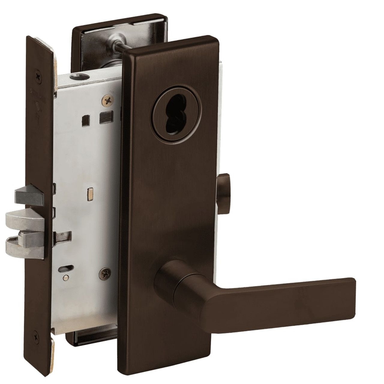 L9080J-01N-613-LX Schlage L Series Storeroom Commercial - Latchbolt Monitor Mortise Lock with 01 Cast Lever Design Prepped for FSIC in Oil Rubbed Bronze