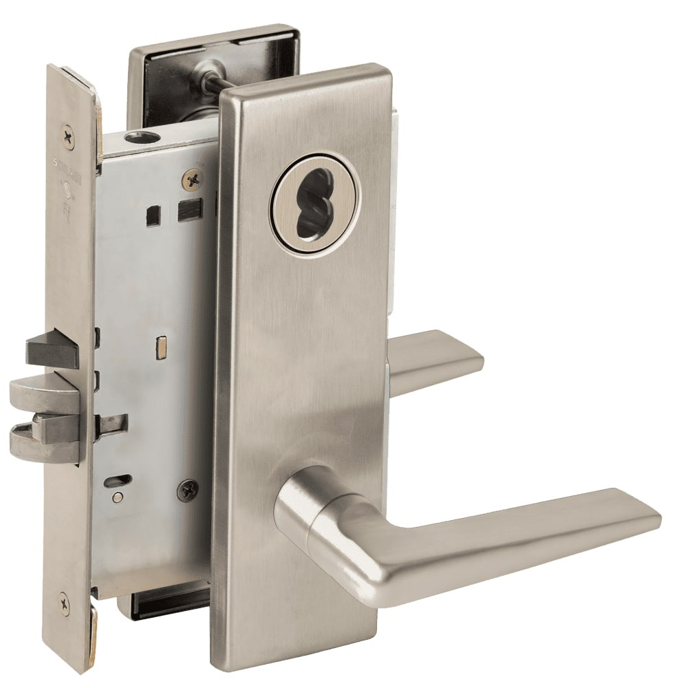 L9080J-05N-619-LX Schlage L Series Storeroom Commercial - Latchbolt Monitor Mortise Lock with 05 Cast Lever Design Prepped for FSIC in Satin Nickel