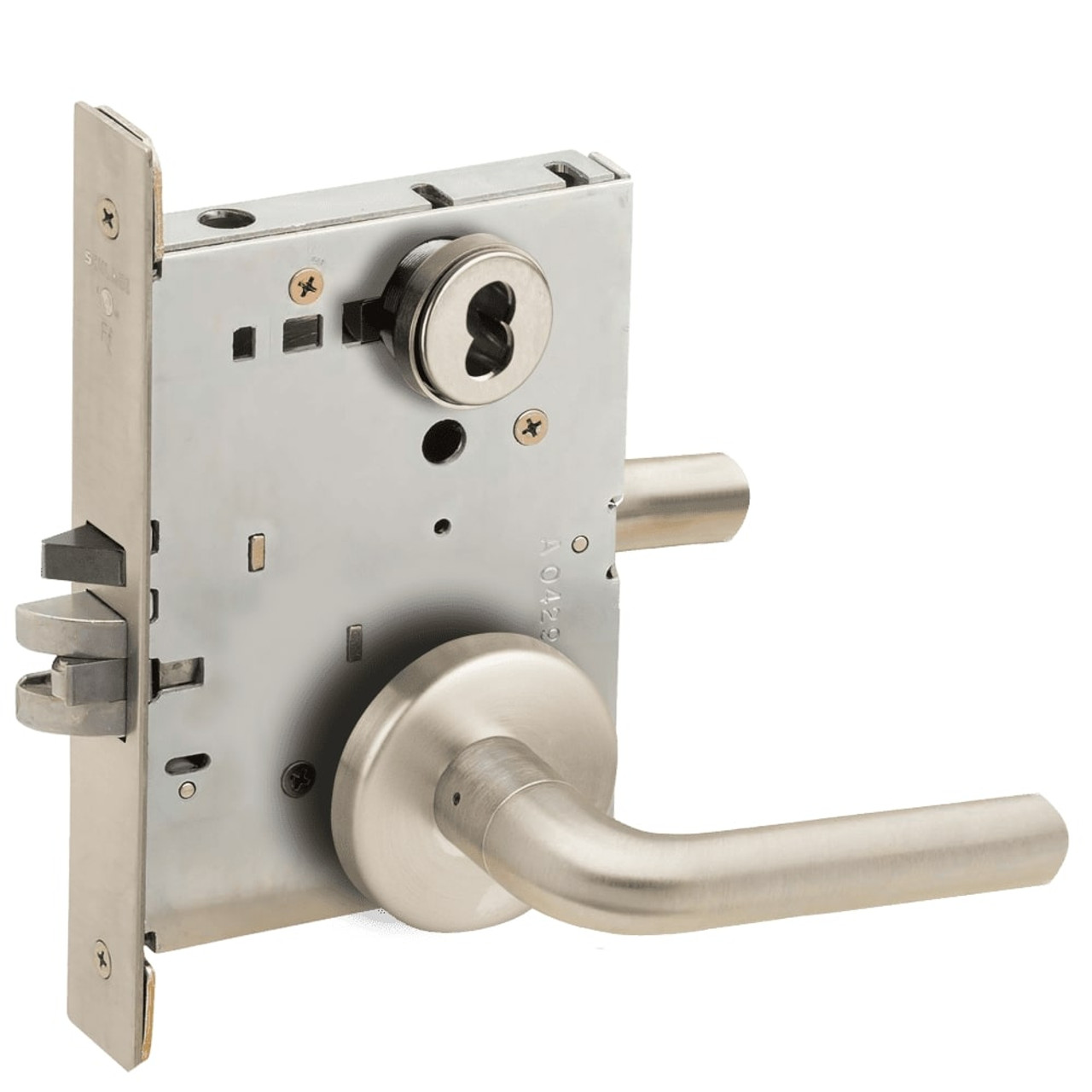 L9080B-02B-619-RX Schlage L Series Storeroom Commercial - Request to Exit Mortise Lock with 02 Cast Lever Design Prepped for SFIC in Satin Nickel