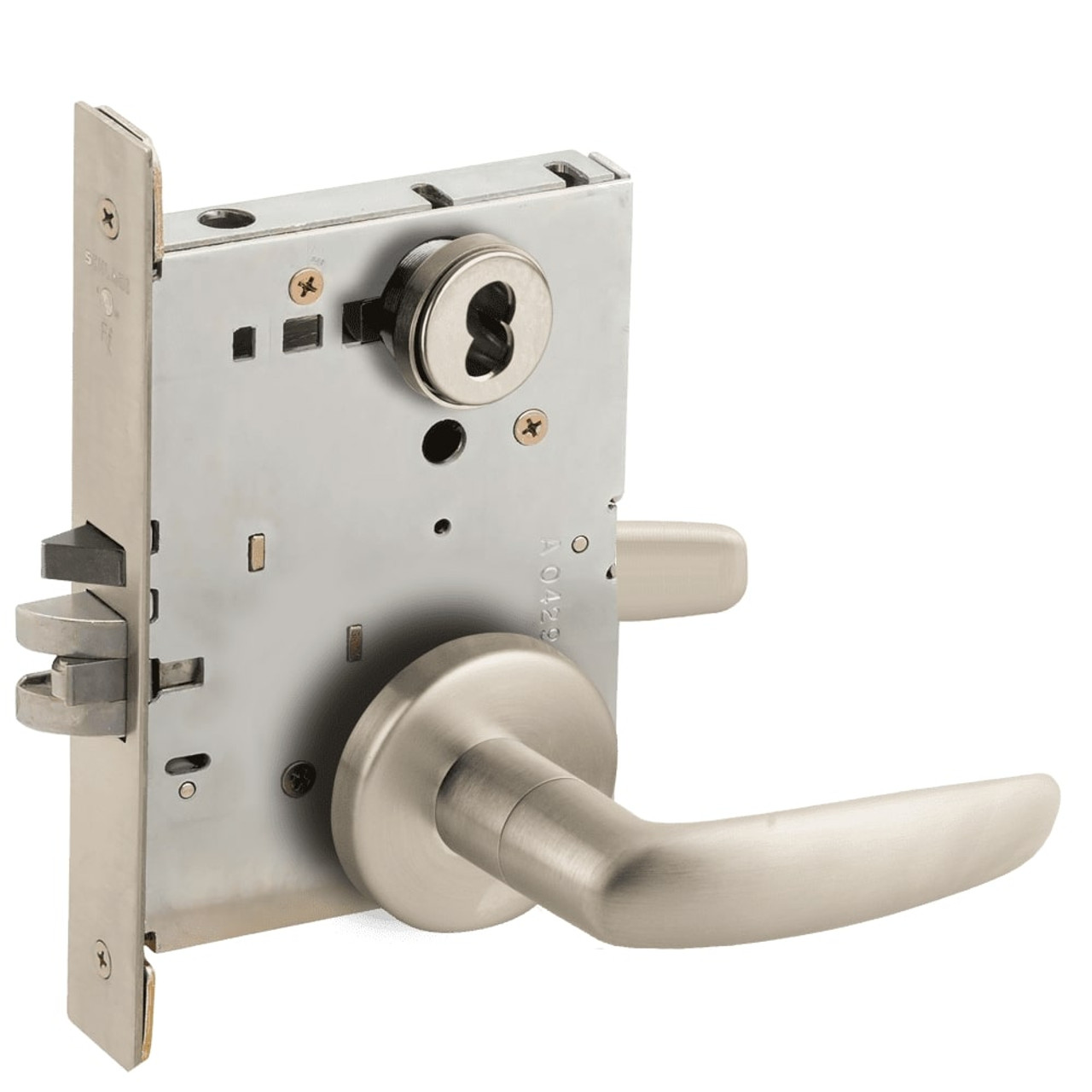 L9080B-07B-619-RX Schlage L Series Storeroom Commercial - Request to Exit Mortise Lock with 07 Cast Lever Design Prepped for SFIC in Satin Nickel