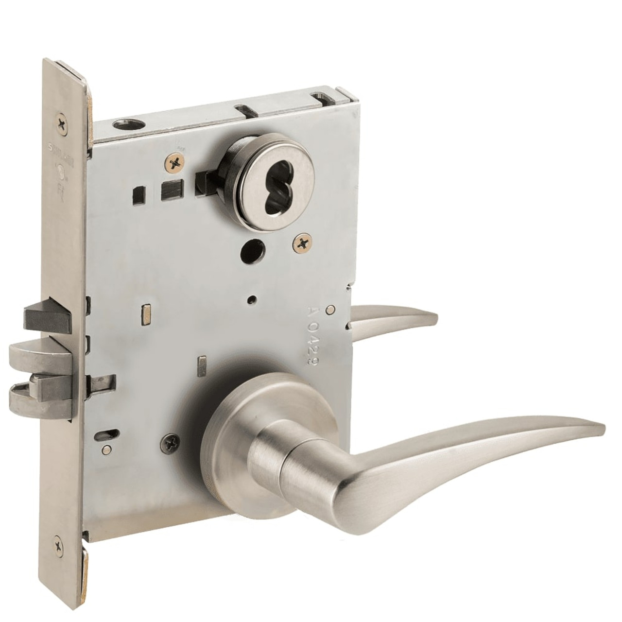 L9080B-12A-619-LH-RX Schlage L Series Storeroom Commercial - Request to Exit Mortise Lock with 12 Cast Lever Design Prepped for SFIC in Satin Nickel