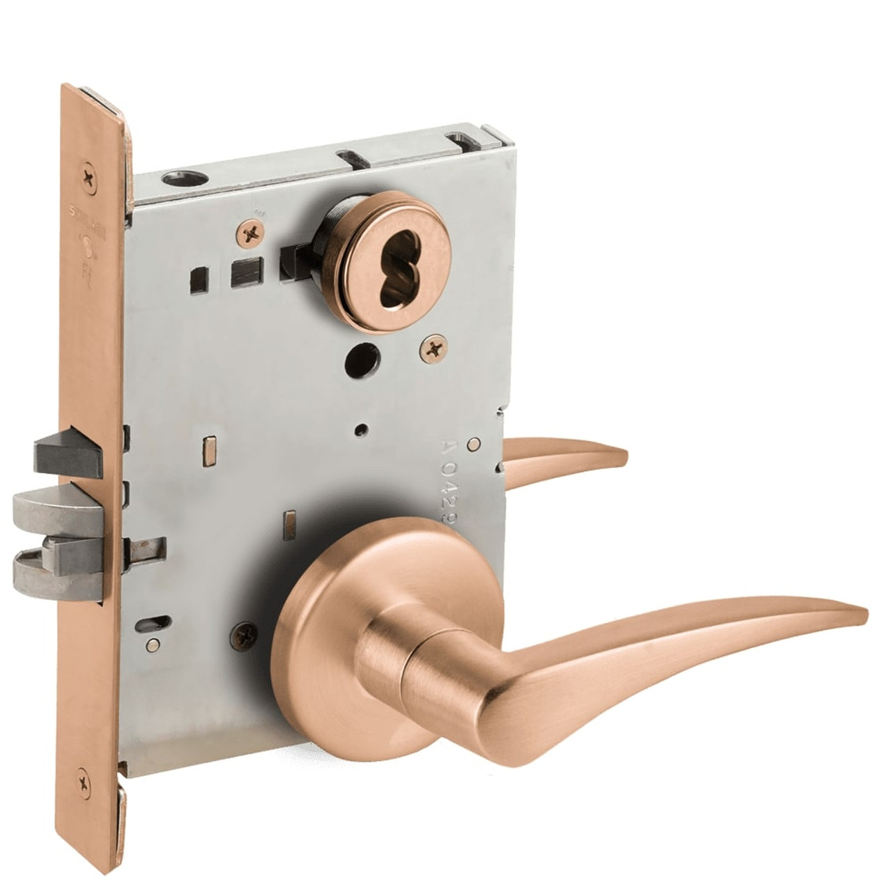 L9080B-12B-612-LH-RX Schlage L Series Storeroom Commercial - Request to Exit Mortise Lock with 12 Cast Lever Design Prepped for SFIC in Satin Bronze