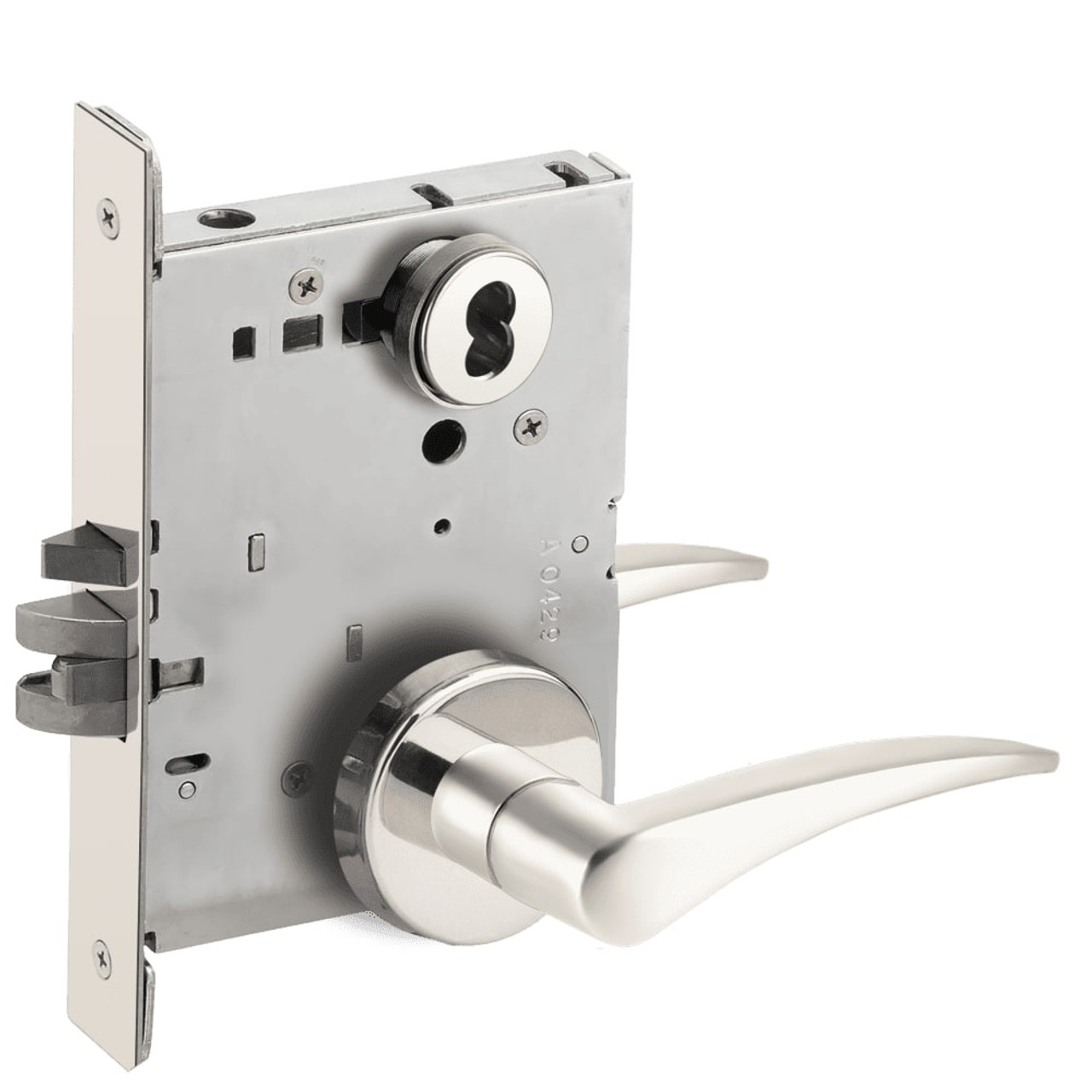 L9080B-12B-629-RH-RX Schlage L Series Storeroom Commercial - Request to Exit Mortise Lock with 12 Cast Lever Design Prepped for SFIC in Bright Stainless Steel