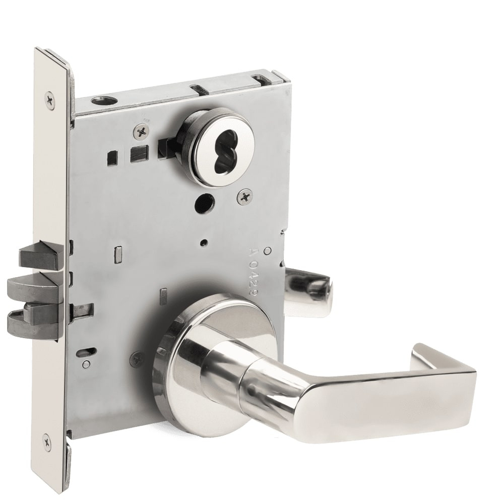 L9080B-06B-625-LX Schlage L Series Storeroom Commercial - Latchbolt Monitor Mortise Lock with 06 Cast Lever Design Prepped for SFIC in Bright Chrome