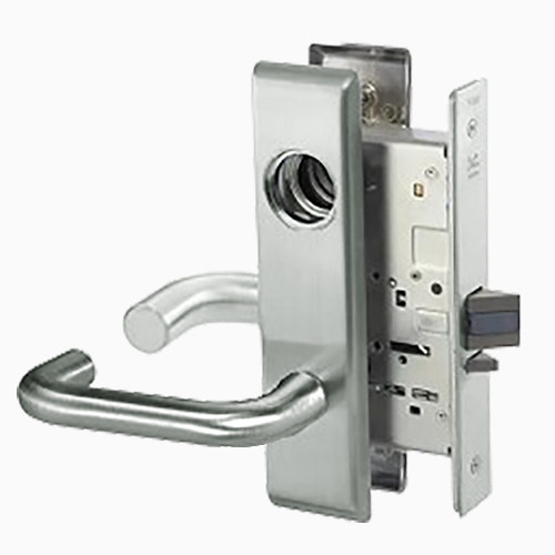 CRCN8860FL-619-SFICLC Yale 8800FL Series Single Cylinder with Deadbolt Mortise Entrance or Storeroom Lock with Indicator with Carmel Lever Lock Prepped SFIC in Satin Nickel