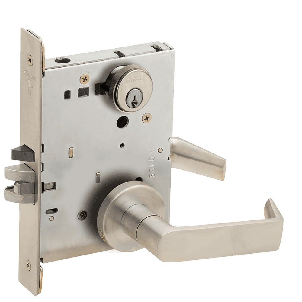 L9070P-06A-619-RX Schlage L Series Classroom Commercial - Request to Exit Mortise Lock with 06 Cast Lever Design in Satin Nickel